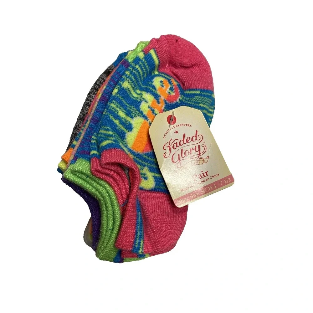 faded glory girls no shoe ankle socks 6 pairs size small‎ shoe 4-7.5